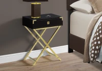 Monarch 24" Contemporary Accent Table with Large Storage Drawer and Metal X-Design Legs - Cappuccino Wood Grain-Look / Gold Metal Legs(m-3)