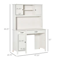 HOMCOM Computer Desk with Hutch, Home Office Workstation with Storage Shelves Drawers Cabinets, White(m-3)