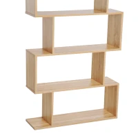 HOMCOM 75.5" H Bookcase 6 Shelf S-Shaped Bookshelf Wooden Storage Display Stand Shelf Organizer Free Standing, Oak(m-12)