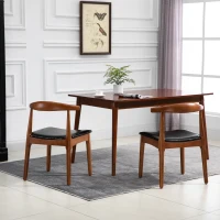 HOMCOM 2 Piece Mid-Century Dining Room Chair Set, Black Upholstered Faux Leather Seat - Walnut(m-4)