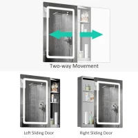 HOMCOM 30" LED Illuminated Wall Mirror Medicine Cabinet Bathroom Sliding Door Vertical Stainess Steel(m-5)