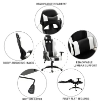 HOMCOM Executive Racecar Style Office Chair Gaming Recliner Swivel Adjustable PU Padded Home Office White(m-2)