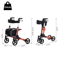 HOMCOM Aluminum Transport Rollator Walker 1-Step Open W/ Adjustable Seat  Bag  Crutch Holder(m-3)