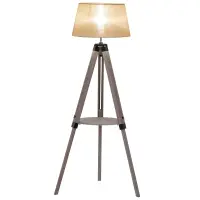 HOMCOM Multifunctional Floor Lamp with Shelf Height Adjustable Standing Lamp, Wood, and Beige(m-1)