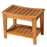 HOMCOM Indoor Outdoor Acacia Wood Shower Bench Bathroom Spa Chair Seat Organizer Storage Shelf(m-1)