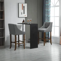HOMCOM Modern Bar Height Bar Stools Set of 2, 30" Seat Height Bar Chair for Kitchen Living Room with Mid Back, Wood Legs, Nailhead Trim & Tufted Upholstery, Dark Grey(m-10)