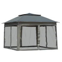 Outsunny 11' x 11' Pop Up Canopy, Outdoor Canopy Shelter Event Tent with 2-Tier Soft Top, Removable Zipper Netting, and Storage Bag, for Patio, Backyard, Garden, Dark Grey(m-7)