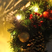 Open Box HOMCOM 2' White LED Artificial Christmas Holiday Door Wreath(m-6)