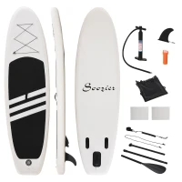 Soozier 10' x 32" x 6" Inflatable Stand Up Paddle Board with ISUP Accessories, Carry Bag, Non-Slip Deck, Adj Paddle, Pump, Leash for Adults Kids, Black and White(m-2)
