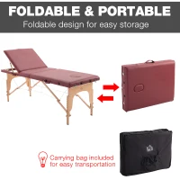 HOMCOM 3 Fold Massage Table w/ Carry Case Foldable Facial Spa Couch Dark Red(m-6)