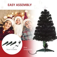 HOMCOM 3ft Tall Pre-Lit Douglas Fir Artificial Christmas Tree with Realistic Branches, 90 Multi-Color LED Lights, Fiber Optics, and 90 Tips, Black(m-7)