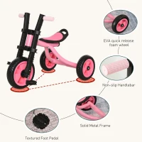 Qaba 3 Wheel Kids Tricycle Toddler Walking Trikes with Adjustable Seat for 3-6 Years old Boys & Girls Pink(m-5)