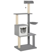 PawHut Multi-level Cat Tree with Scratching Posts House and Baskets Grey White(m-8)