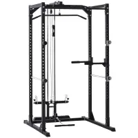 Soozier Multi-Functional Power Tower Dip Station Pull Up Bar Lat Pull Down Machine, Power Cage Fitness Equipment for Home Gym, Weightlifting Barbell Squat Rack, Dip Workout Station(m-1)