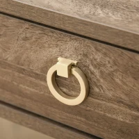 HOMCOM Modern Functional Computer Desk, Vanity Makeup Table with Two Drawers, Metal Frame, Wood Effect Top and Gold Leg for Bedroom, Office(m-8)