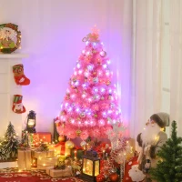 HOMCOM 4ft Fir Artificial Christmas Tree with Realistic Branches, 130 Multi-Color Fiber Optic LED Lights and 130 Tips, Pink(m-2)