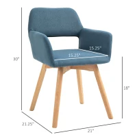 HOMCOM Dining Chairs Set of 2 Home Modern Accent Armchair for Bedroom Living Room with Fabric Surface and Solid Wood Legs, Blue(m-3)