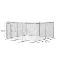 PawHut Dog Kennel Outdoor Galvanized Chain Link Fence Heavy Duty Pet Run House Chicken Coop with Secure Lock Mesh Sidewalls for Backyard Garden Silver, 13' L x 13' W x 5.9' H(m-3)