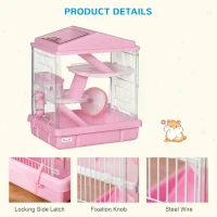 PawHut 3-Tier Hamster Cage Rodent Gerbil Habitat Rat House with Steel Wire, Exercise Wheel, Food Dish, Water Bottle, Pink(m-7)