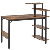 HOMCOM Compact Computer Desk with 4-Tier Open Bookshelf, Writing Table with Steel Frame for Home Office, Rustic Brown(m-1)