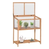 Outsunny Wooden Cold Frame Greenhouse Flower Planter Raised Potted Plant Protection Box with Openable Top & Detachable Shelf, 36" x 20" x 41"(m-1)