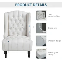 HOMCOM Linen Fabric Button Tufted Wingback Accent Chair with Thick Padded Cushioned Seats and Wooden Legs for Living Room and Bedroom, Beige(m-5)