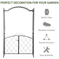 Outsunny 85" x 19" Metal Garden Arch & Gate with Elegant Scrollwork - Perfect for Climbing Vines and Outdoor Weddings(m-5)