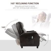 HOMCOM Massage Recliner Chair Padded Seat Cushion 165° Reclining Sofa with Side Pocket for Living Room, PU Leather, Remote Control, Dark Brown(m-4)