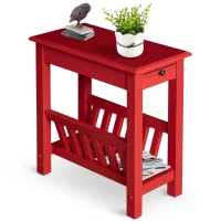 HOMCOM Modern 2-Tier Acacia Wood End Table Side Desk with Cup Holder and  Lower Shelf - Red(m-6)