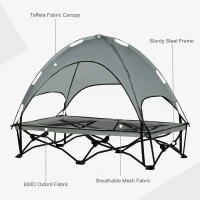 PawHut 46" Elevated Ventilated Cooling Pet Dog Bed w/ Canopy Shade Cover, Travel Bag, Silver(m-4)