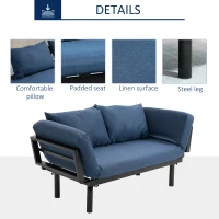 HOMCOM Single Person Chaise Lounger, Modern Sofa Bed with 5 Adjustable Positions, 2 Large Pillows, and Birch Legs, Blue(m-6)