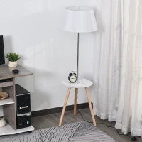 HOMCOM Modern Floor Lamp with Wood Legs Extra Shelf E26 Base for Living Room Bedroom(m-1)
