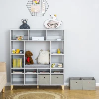 HOMCOM Kids Cube Storage Shelves with Bins and Large Storage for Kids Bedroom, Multiple Storage Units for Big Capacity Kids Shelf with Seat Featuring Thick Cushioning, Grey(m-8)