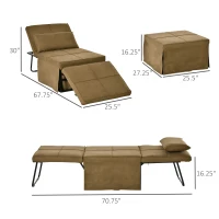 HOMCOM 4-in-1 Multi Function Folding Single Sofa Bed with Retractable Footrest, Convertible Sleeper with Adjustable Backrest For Living Room and Small Spaces, Brown(m-3)