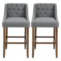 HOMCOM Modern Bar Height Bar Stools Set of 2, 30" Seat Height Bar Chair for Kitchen Living Room with Mid Back, Wood Legs, Nailhead Trim & Tufted Upholstery, Dark Grey(m-11)