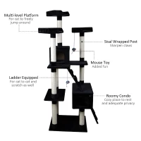 Pawhut Multi-level Cat Scratcher Tree Condo Furniture Play Tower Climber Black(m-3)