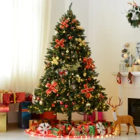 HOMCOM 6.9ft Pre-Lit Artificial Christmas Tree Hinged Spruce Xmas Tree Winter Holiday Decor 700 Lights w/ Stand Seasonal Decoration Green(m-4)