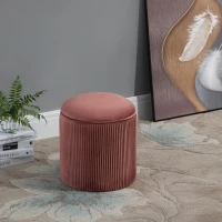 HOMCOM 15'' Small Padded Ottoman Foot Stool with Wrinkle Fabric Design, Thick Sponge Padding and Solid Base, Rose Gold(m-4)