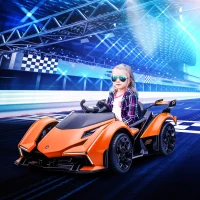 Aosom 12V Electric Ride-on Car, Licensed Lamborghini V12 Vision Gran Turismo Battery-Powered Ride-on Toy with Remote Control, Bluetooth, Music, LED Lights, for 3-6 Year Old Boys and Girls, Orange(m-9)
