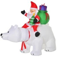 HOMCOM 6ft Christmas Inflatable Animated Moving Santa Claus Riding A Polar Bear with Toy Bag, Outdoor Blow-Up Yard Decoration with LED Lights Display(m-1)