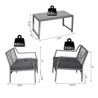 Outsunny 4pcs Outdoor Patio Furniture Set All Weather Wicker Rattan Conversation  Coffee Table Sofa Chair(m-3)