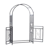Outsunny 81" Metal Garden Arbor with Double Doors, Locking Gate, Climbing Vine Frame with Heart Motifs, Arch for Wedding, Bridal Party Decoration, Grey(m-6)