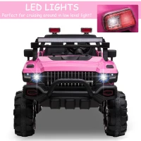 Aosom Kids Ride-On Car 12V RC 2-Seater Police Truck Electric Car For Kids with Full LED Lights, MP3, Parental Remote Control ,Pink(m-7)