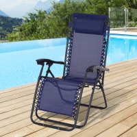 Outsunny Zero Gravity Lounger Adjustable Patio Lounge Chair Foldable Reclining Seat Outdoor Garden Portable Recliner Dark Blue(m-2)