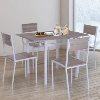 HomCom 5 Piece Drop Leaf Counter Height Dining Table and Chairs Set - Light Grey / White(m-2)