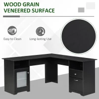HOMCOM L-Shaped Corner Computer Desk PC Workstation Student Writing Table with Storage Shelf & Drawers, Black(m-6)