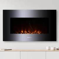 HOMCOM Wall Mounted / Free Standing Electric Fireplace 750W/1500W Black(m-7)