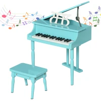 HOMCOM Modern Kids Piano 30 Keys Set of 2 Mini Toy for Child Grand Piano with Music Stand and Bench - Green(m-1)