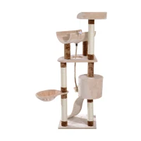 PawHut 57" Cat Tree Tower Furniture Kitty Pet Play Scratching Post W/ Condo, Beige(m-6)
