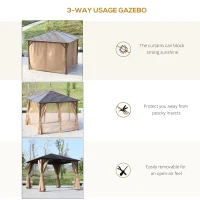 Outsunny 10' x 10' Hardtop Gazebo Canopy with Galvanized Steel Roof, Aluminum Frame, Hook, Outdoor Gazebo with Netting and Curtains for Patio, Garden, Backyard, Deck, Lawn, Light Brown(m-6)